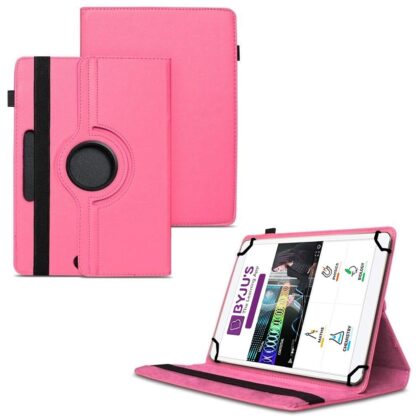 TGK 360 Degree Rotating Universal 3 Camera Hole Leather Stand Case Cover for Byju Learning Tab 10 inch Tablet – Hot Pink
