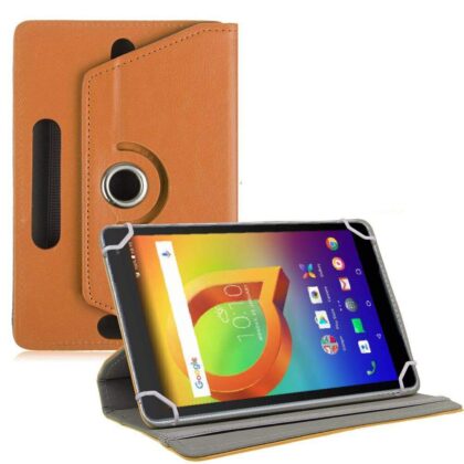 TGK Universal 360 Degree Rotating Leather Rotary Swivel Stand Case Cover for Alcatel A3 10 10.1 inch Tablet (Orange)