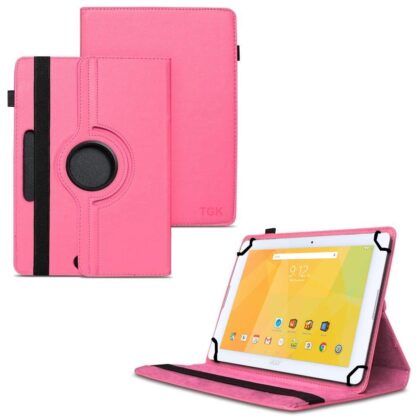 TGK 360 Degree Rotating Universal 3 Camera Hole Leather Stand Case Cover for Acer Iconia One B3-A20 10 inch Tablet – Hot Pink