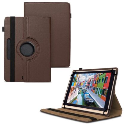 TGK 360 Degree Rotating Universal 3 Camera Hole Leather Stand Case Cover for iBall Slide Elan 4G2+ Tablet (10.1 inch) – Brown