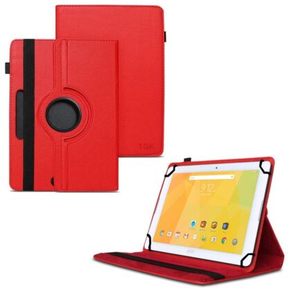 TGK 360 Degree Rotating Universal 3 Camera Hole Leather Stand Case Cover for Acer Iconia One B3-A20 10 inch Tablet – Red
