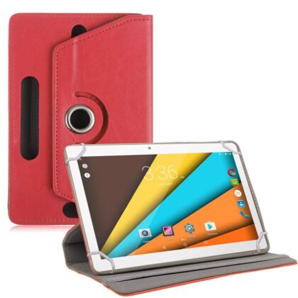 TGK Universal 360 Degree Rotating Leather Rotary Swivel Stand Case Cover for Swipe Slate Plus 10 inch Tablet (Red)