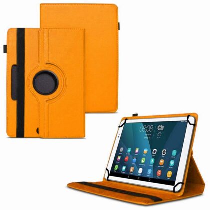 TGK 360 Degree Rotating Universal 3 Camera Hole Leather Stand Case Cover for Huawei MediaPad 10 T1 Tablet 10.1 inch – Orange