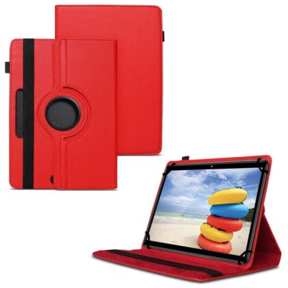 TGK 360 Degree Rotating Universal 3 Camera Hole Leather Stand Case Cover for iBall Perfect 10 Tablet PC (10.1 inch) – Red