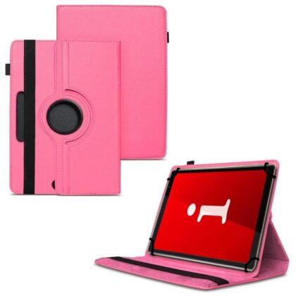 TGK 360 Degree Rotating Universal 3 Camera Hole Leather Stand Case Cover for iBall iTAB MovieZ Pro 10.1 inch Tablet – Hot Pink