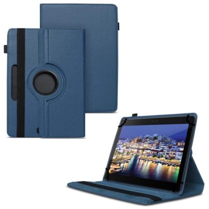 TGK 360 Degree Rotating Universal 3 Camera Hole Leather Stand Case Cover for iBall Q1035 Tablet (10.1 inch) – Dark Blue