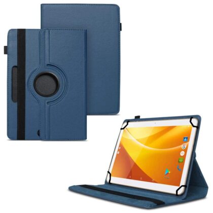 TGK 360 Degree Rotating Universal 3 Camera Hole Leather Stand Case Cover for Swipe Slate Pro 10 inch Tablet – Dark Blue