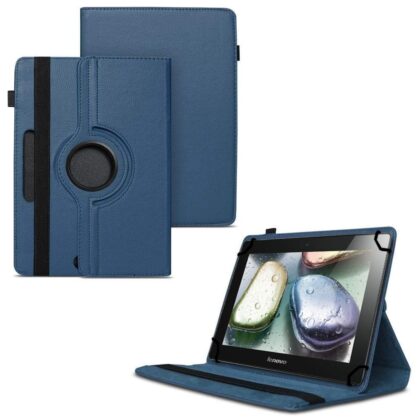 TGK 360 Degree Rotating Universal 3 Camera Hole Leather Stand Case Cover for Lenovo IdeaTab S6000H 10 inch – Dark Blue