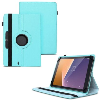 TGK 360 Degree Rotating Universal 3 Camera Hole Leather Stand Case Cover for iBall Premio Tablet 8 inch-Sky Blue