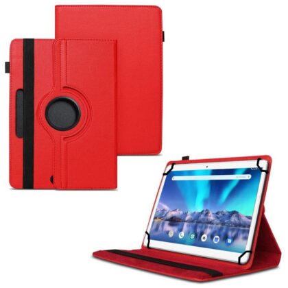 TGK 360 Degree Rotating Universal 3 Camera Hole Leather Stand Case Cover for Lava Magnum-XL 10.1 inch Tablet-Red