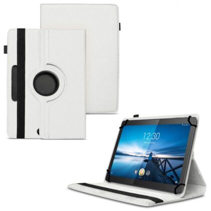 TGK 360 Degree Rotating Universal 3 Camera Hole Leather Stand Case Cover for Lenovo Tab M10 X605l Tablet (10.1 inch) – White