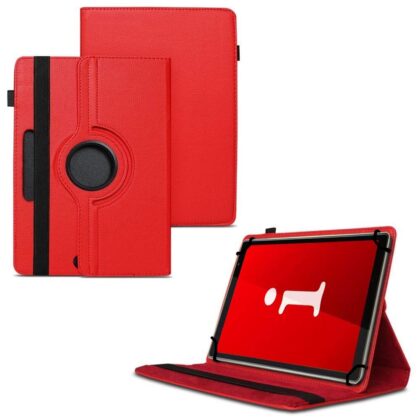 TGK 360 Degree Rotating Universal 3 Camera Hole Leather Stand Case Cover for iBall iTAB MovieZ Pro 10.1 inch Tablet – Red