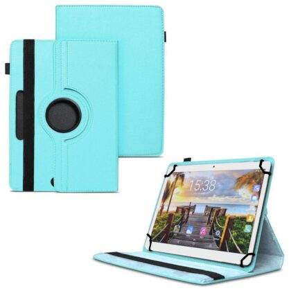 TGK 360 Degree Rotating Universal 3 Camera Hole Leather Stand Case Cover for Fusion5 105D 9.6 inch Tablet – Sky Blue