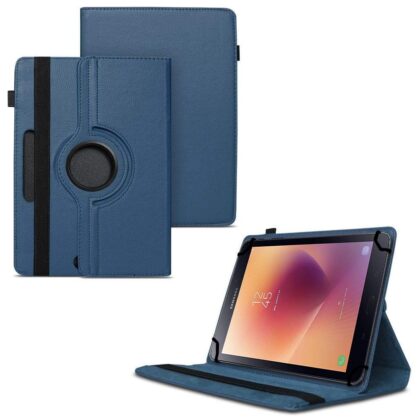 TGK 360 Degree Rotating Universal 3 Camera Hole Leather Stand Case Cover for Samsung Galaxy Tab A 2017 SM-T385NZKAINS Tablet (8 inch)-Dark Blue