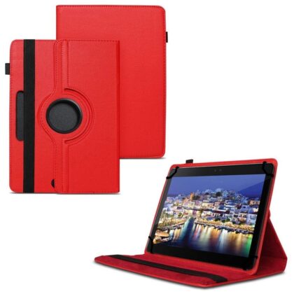 TGK 360 Degree Rotating Universal 3 Camera Hole Leather Stand Case Cover for iBall Q1035 Tablet (10.1 inch) – Red