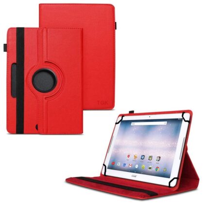 TGK 360 Degree Rotating Universal 3 Camera Hole Leather Stand Case Cover for Acer ONE 10 T4-129L Tablet 10 inch – Red