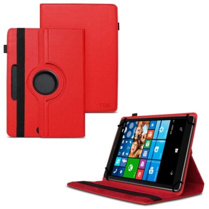 TGK 360 Degree Rotating Universal 3 Camera Hole Leather Stand Case Cover for Alcatel OneTouch Pixi 3 8 inch Tablet – Red
