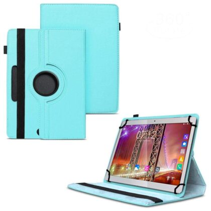 TGK 360 Degree Rotating Universal 3 Camera Hole Leather Stand Case Cover for Fusion5 9.6 4G Tablet (9.6 inch) -Sky Blue
