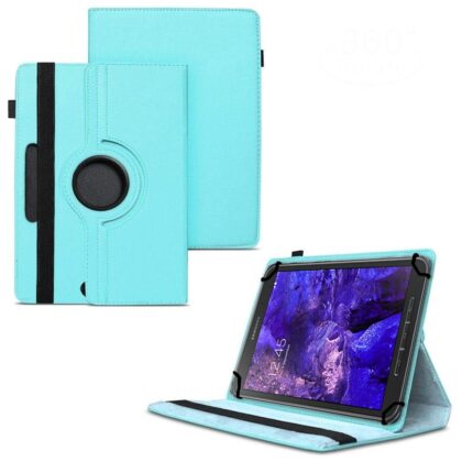 TGK 360 Degree Rotating Universal 3 Camera Hole Leather Stand Case Cover for Samsung Galaxy Tab Active SM-T365 8 inch-Sky Blue