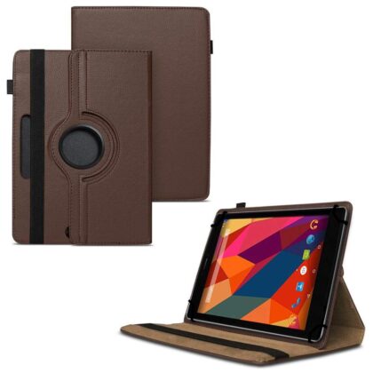 TGK 360 Degree Rotating Universal 3 Camera Hole Leather Stand Case Cover for Micromax Canvas P680 Tablet 8 inch-Brown