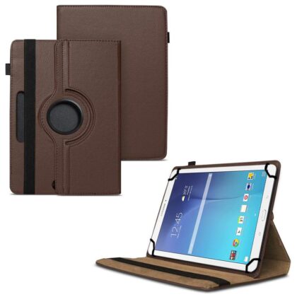 TGK 360 Degree Rotating Universal 3 Camera Hole Leather Stand Case Cover for Samsung Galaxy Tab E (9.6 inch) SM- T560, T561, T565, T567V – Brown