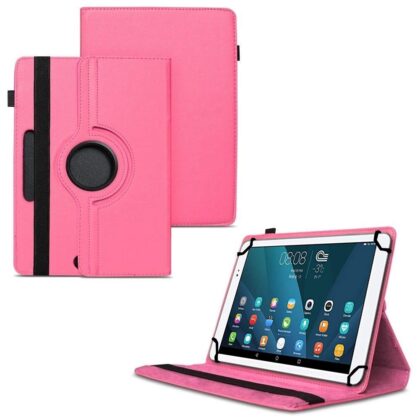 TGK 360 Degree Rotating Universal 3 Camera Hole Leather Stand Case Cover for Huawei MediaPad 10 T1 Tablet 10.1 inch – Hot Pink