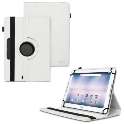 TGK 360 Degree Rotating Universal 3 Camera Hole Leather Stand Case Cover for Acer ONE 10 T4-129L Tablet 10 inch – White