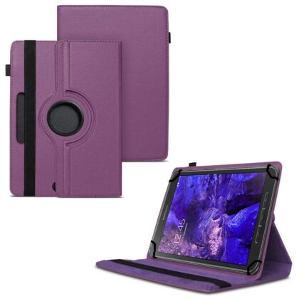 TGK 360 Degree Rotating Universal 3 Camera Hole Leather Stand Case Cover for Samsung Galaxy Tab Active SM-T365 8 inch-Purple