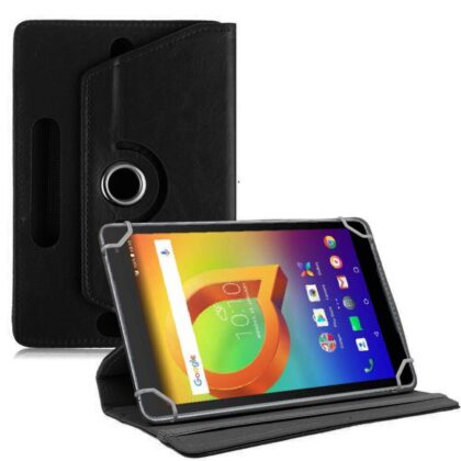 TGK Universal 360 Degree Rotating Leather Rotary Swivel Stand Case Cover for Alcatel A3 10 10.1 inch Tablet (Black)