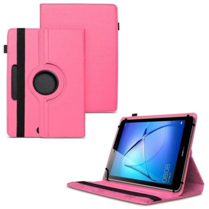 TGK 360 Degree Rotating Universal 3 Camera Hole Leather Stand Case Cover for Huawei MediaPad T3 8 inch Tablet-Hot Pink