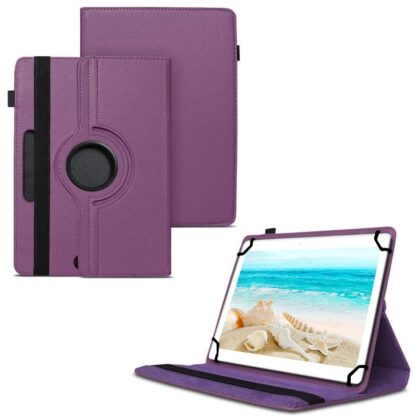 TGK 360 Degree Rotating Universal 3 Camera Hole Leather Stand Case Cover for I Kall N10 10.1 inch Tablet – Purple