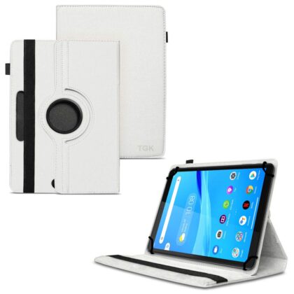 TGK 360 Degree Rotating Universal 3 Camera Hole Leather Stand Case Cover for Lenovo Tab M8 tablet 8 inch – White