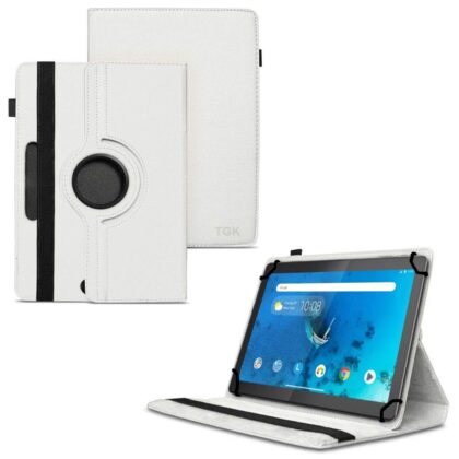 TGK 360 Degree Rotating Universal 3 Camera Hole Leather Stand Case Cover for Lenovo Tab M10 HD X505X Cover TB-X505F TB-X505L TB-X505X TB-X605L TB-X605F – White