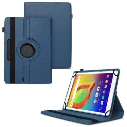 TGK 360 Degree Rotating Universal 3 Camera Hole Leather Stand Case Cover for Alcatel A3 10 (VOLTE) 10.1 inch Tablet – Dark Blue