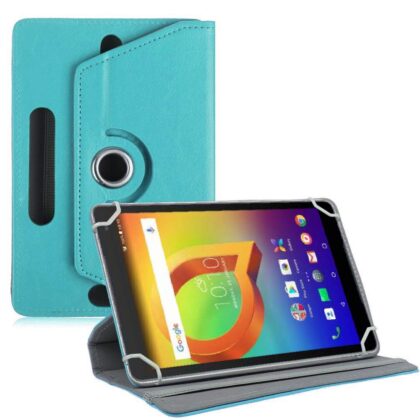TGK Universal 360 Degree Rotating Leather Rotary Swivel Stand Case Cover for Alcatel A3 10 10.1 inch Tablet (Sky Blue)