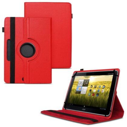 TGK 360 Degree Rotating Universal 3 Camera Hole Leather Stand Case Cover for Acer Iconia Tab A210-10g16u 10.1-Inch Tablet – Red