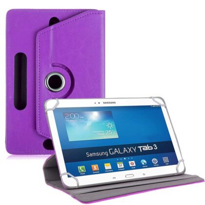 TGK 360 Degree Rotating Leather Rotary Swivel Stand Case Cover for Samsung Galaxy Tab 3 P5200 10.1 Inch (Purple)