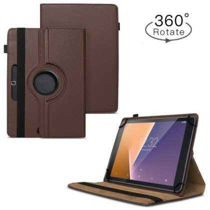 TGK 360 Degree Rotating Universal 3 Camera Hole Leather Stand Case Cover for iBall Premio Tablet 8 inch-Brown