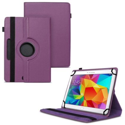 TGK 360 Degree Rotating Universal 3 Camera Hole Leather Stand Case Cover for Samsung Galaxy Tab 4 (10.1 Inch) Sm-T530, T531, T535 – Purple