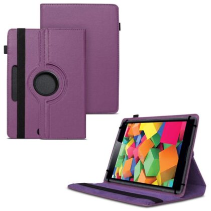 TGK 360 Degree Rotating Universal 3 Camera Hole Leather Stand Case Cover for iBall Slide Cuboid 8 inch Tablet-Purple