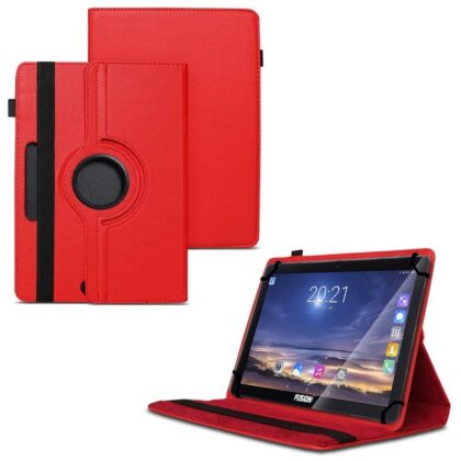 TGK 360 Degree Rotating Universal 3 Camera Hole Leather Stand Case Cover for Fusion5 10.1″ Tablet PC – Red