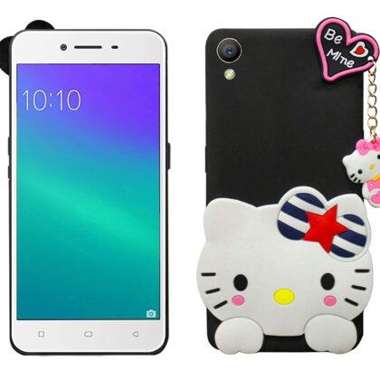 TGK Kitty Mobile Cover, Silicone Back Case Compatible for OPPO A37 Cover (Black)