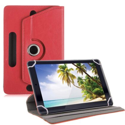 TGK 360 Degree Rotating Leather Rotary Swivel Stand Case Cover for iBall Elan 3×32 10.1 inch Tablet (Red)
