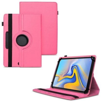 TGK 360 Degree Rotating Universal 3 Camera Hole Leather Stand Case Cover for Samsung Galaxy Tab A 10.5 inch SM-T590 – Hot Pink