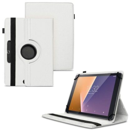 TGK 360 Degree Rotating Universal 3 Camera Hole Leather Stand Case Cover for Lava Magnum-XL 10.1 inch Tablet-White