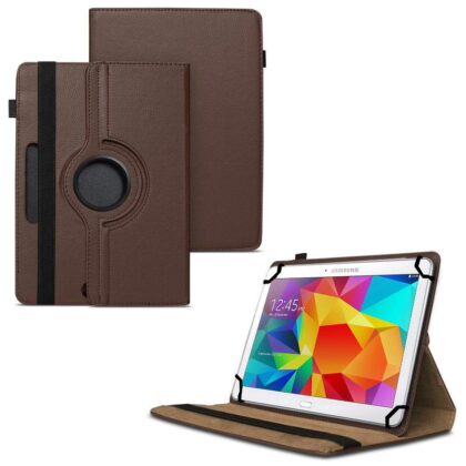 TGK 360 Degree Rotating Universal 3 Camera Hole Leather Stand Case Cover for Samsung Galaxy Tab 4 (10.1 Inch) Sm-T530, T531, T535 – Brown