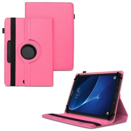 TGK 360 Degree Rotating Universal 3 Camera Hole Leather Stand Case Cover for Samsung Galaxy Tab A 10.1 Inch 2016 T580, T585, T587 – Hot Pink