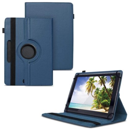 TGK 360 Degree Rotating Universal 3 Camera Hole Leather Stand Case Cover for iBall Slide Elan 3×32 Tablet (10.1 inch) – Dark Blue