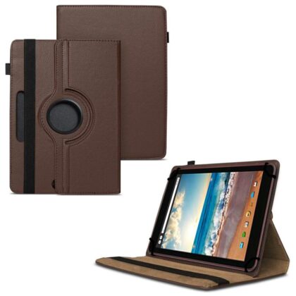 TGK 360 Degree Rotating Universal 3 Camera Hole Leather Stand Case Cover for Dell Venue 8 Tablet (8 inch)-Brown