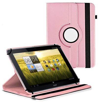 TGK 360 Degree Rotating Universal 3 Camera Hole Leather Stand Case Cover for Acer Iconia Tab A210-10g16u 10.1-Inch Tablet – Light Pink